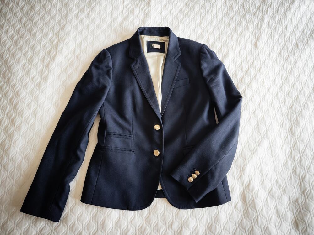 J.Crew Classic Women Schoolboy Blazer Navy Gold ButtonsWool Jacket Sz 4